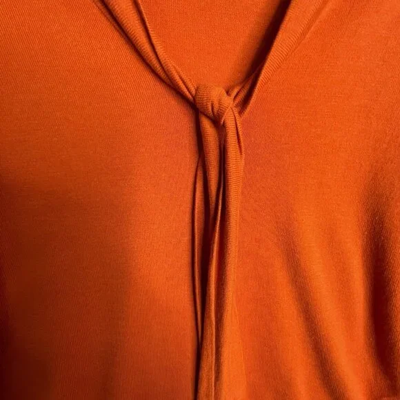 Talbots Womens Sweater Burnt Orange Size M Tie Front Collar Long Sleeve Pullover - Picture 4 of 13